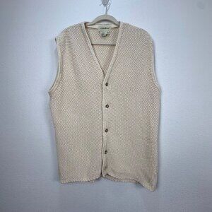 Eddie Bauer Vintage Mens Beige Chunky Knit Button-Up Cotton Vest L USA 80s/90s